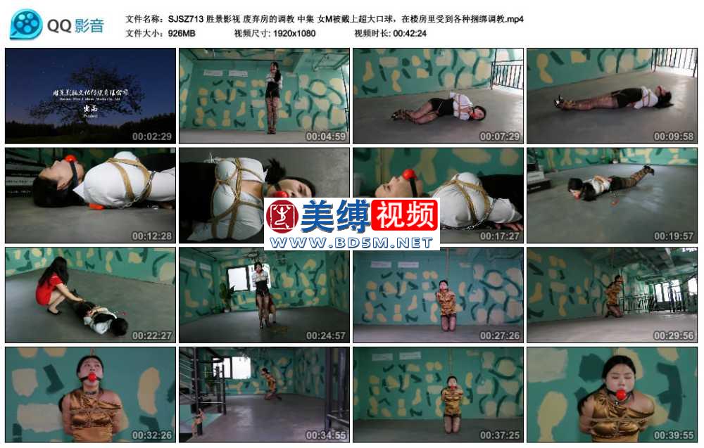 胜景影视 废弃房的调教 中集 女M被戴上超大口球，在楼房里受到各种捆绑调教