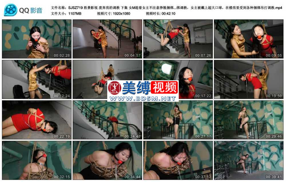 胜景影视 废弃房的调教 下集 女M趁着女主不注意挣脱捆绑把女主勒晕，女M反客为主把...