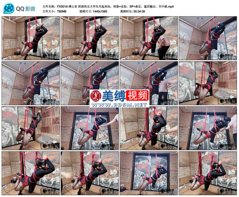 缚心室 把清纯女大学生吊起来玩，郊狼+皮拍，SP+虐足，猛烈输出，空中摇