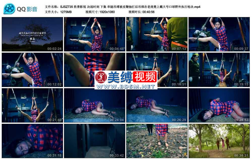 胜景影视 决战时刻 下集 单腿吊缚被皮鞭抽打后吊绑在老虎凳上戴大号口球野外执行枪决